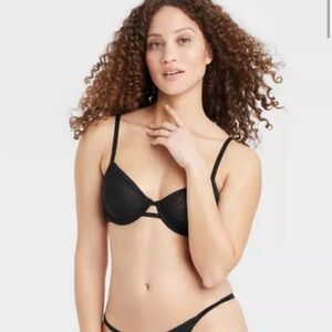 NWT 34B Auden Black Mesh Underwire Bra Unlined Demi Coverage